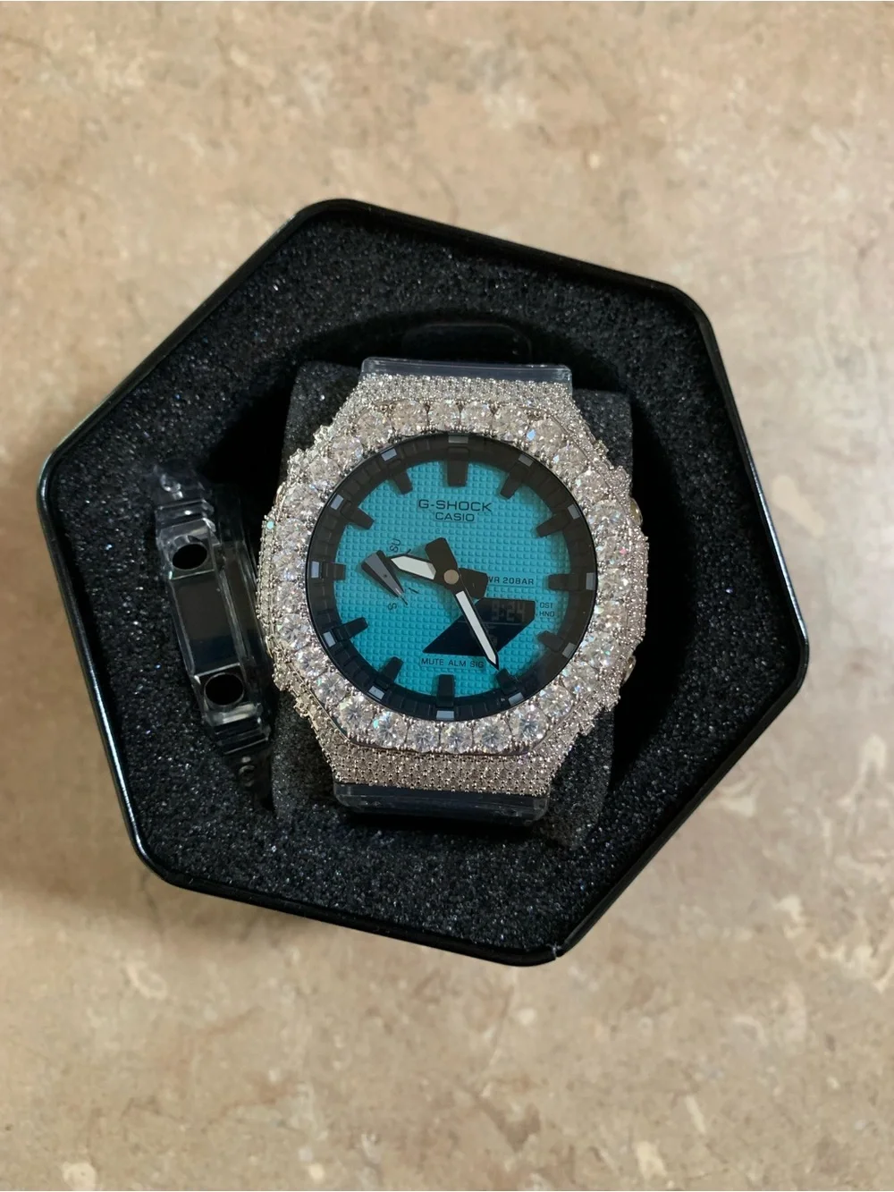 G-Shock Men's Watch with Turquoise Dial and Crystal Bezel